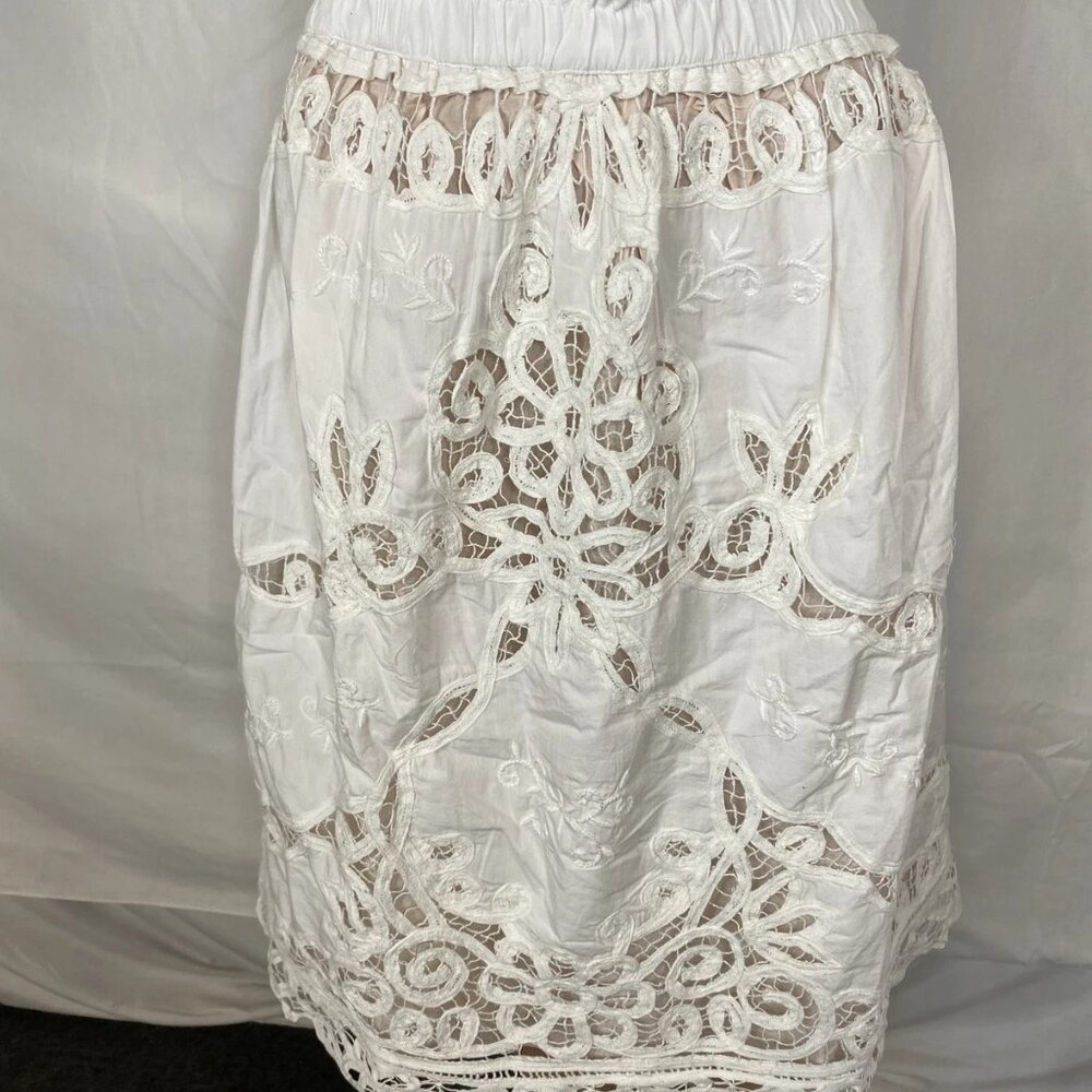 NEW MAEVE by Anthropologie Women’s Lace Inset Romantic Skirt – White – Size L